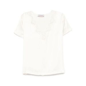ERMANNO Lace Trim Silk Blend Top Women Beige T-Shirts & Tops